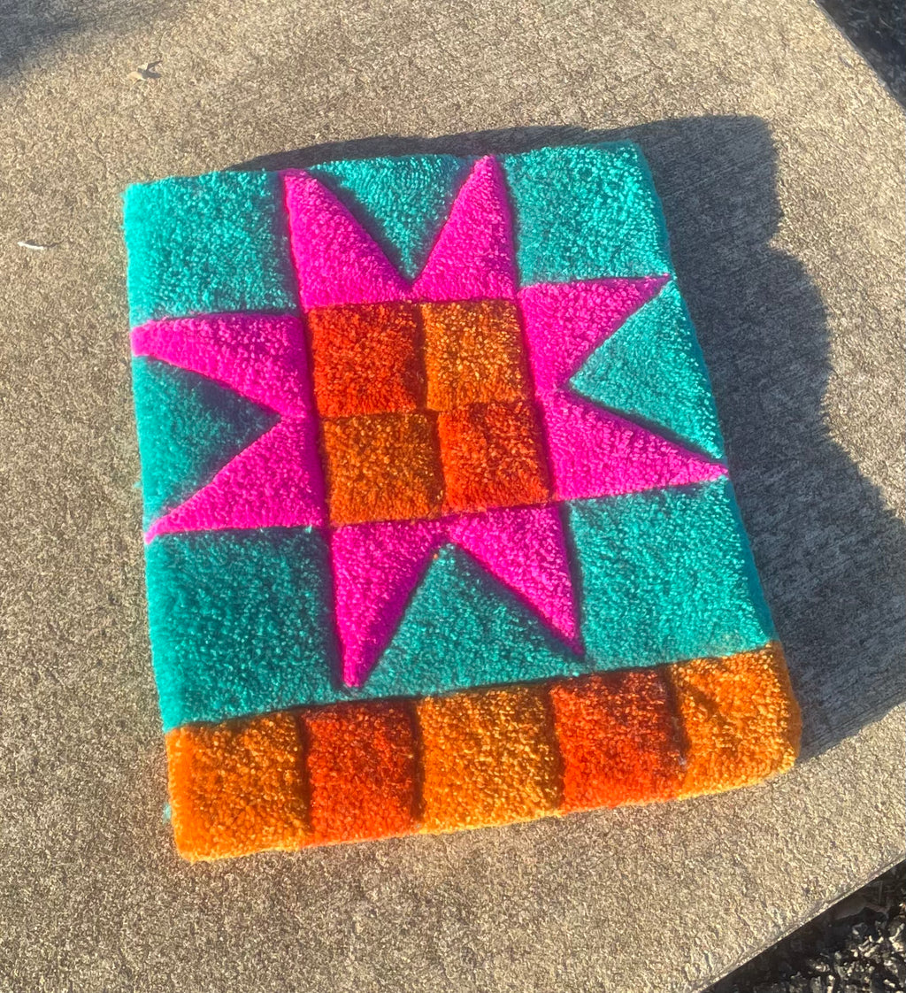 Turquoise and Neon Fuchsia Quilt Star Wall Hanging