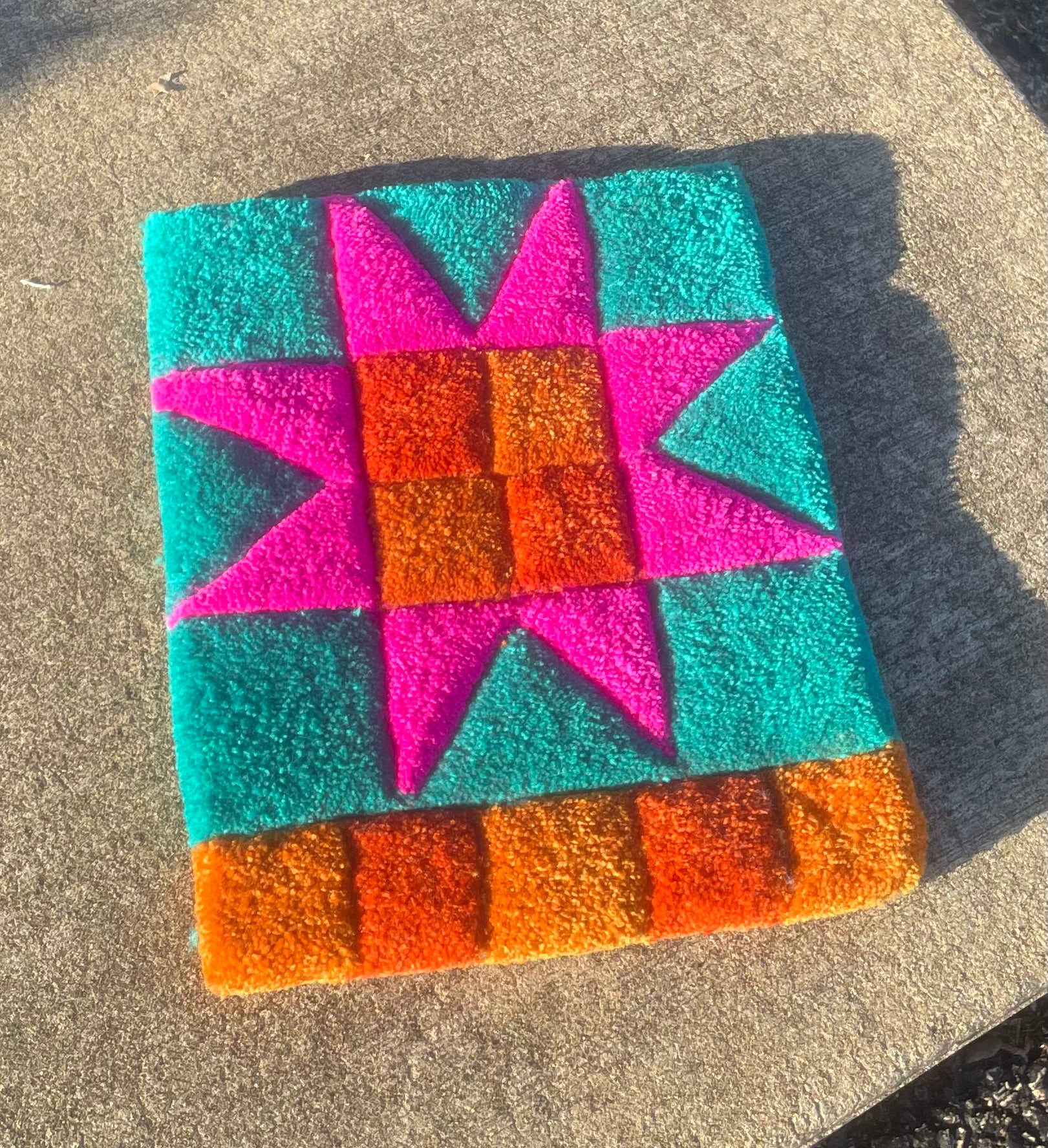 Turquoise and Neon Fuchsia Quilt Star Wall Hanging